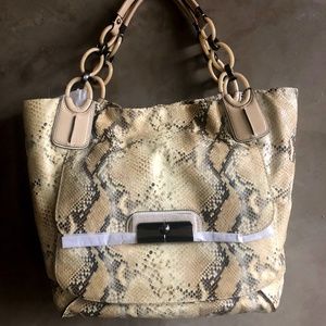 Coach NWT Kristin Metallic Python Embossed Leather XL Tote Bag 16797 QB/IY